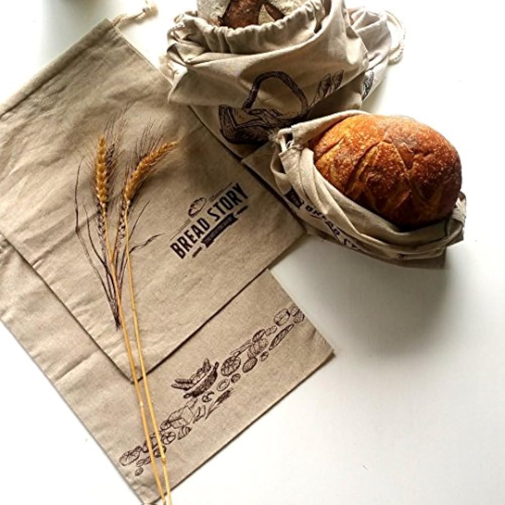 Natural Linen Bread Bags 2Pack 11 X 15" Ideal Homemade Bread