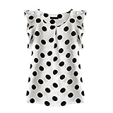 Weixinbuy Women's Chiffon Short Sleeve T-Shirt Black Dots Print Tops