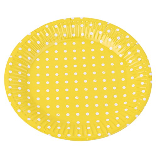Dolland Yellow Polka Dots Paper Plates Disposable Party Supplies Set Decorative Tableware For Birthday Parties,Yellow - Thumbnail 3