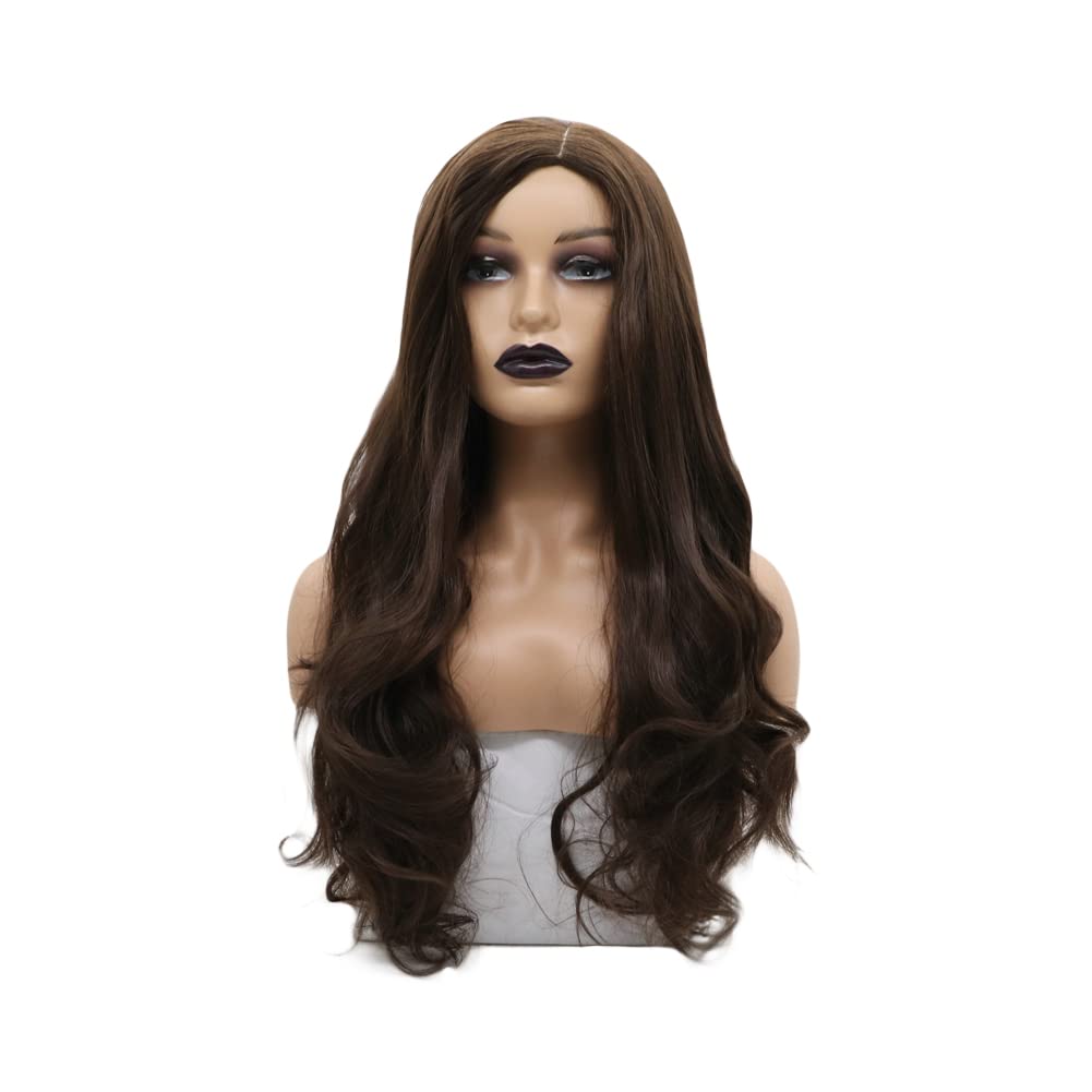 AFBeauty Brown Synthetic Wig Long Wavy Brown Middle Part Machine Made Wig Heat Resistant Fiber Synthetic Wigs for Women 24 Inch