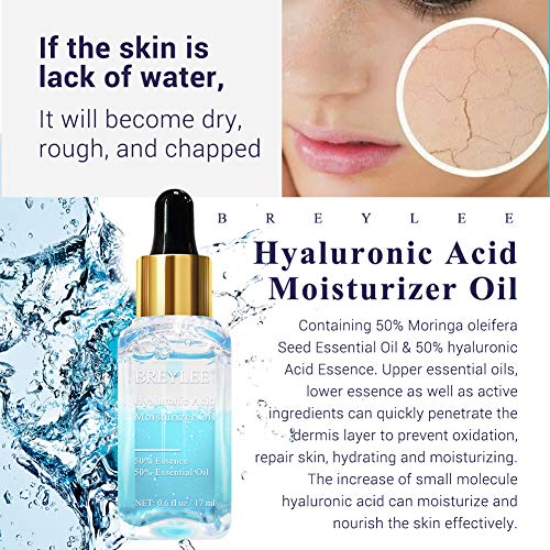 Hyaluronic Acid Moisturizer Oil, BREYLEE Moisturizing Face Oil Hydrating Face Serum Organic Facial Serum With Vitamin E and Vitamin B5 for Skin Care and Hair Care (17ml, 0.6fl Oz)