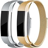 For Fitbit Alta HR and Alta Bands, Maledan Stainless Steel Milanese Loop Metal Replacement Accessories Bracelet Strap with Unique Magnet Lock for Fitbit Alta HR and Alta, Gold Silver Large