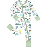Teach Leanbh Unisex Baby Cotton Pajamas with Mittens and Feet Cuffs 2 Way Zipper Long Sleeve Romper Sleep and Play