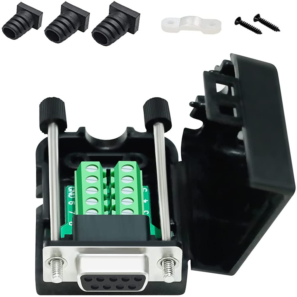 DTech DB9 Breakout Connector RS232 Serial Adapter Solderless Module Board with Screw Terminals Block, Case, Long Bolts and Tail Pipes (DB9 Male + Long Bolts)