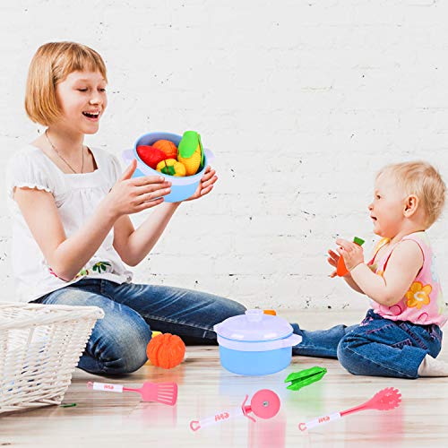 Auney Kids Kitchen Pretend Play Accessories Toys, Cooking Set, Pots and Pans, Cookware Playset, Healthy Cutting Vegetables, Knife, Utensils, Learning Gift for 2, 3, 4 Years Old Girls, Boys, Toddlers