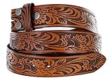 Western Embossed Tooled Brown Leather Belt Strap with Snaps for Interchangeable Buckles (38)