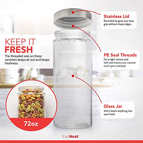 EATNEAT 4Piece Beautiful Glass Kitchen Canisters with Stainless Steel