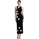 winkbay Women's Sleeveless Bodycon Dress Crew Neck 3D Floral Cocktail Party Casual Maxi Dresses