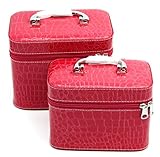 HOYOFO 2-Piece Stone Texture Cosmetic Train Case Set Makeup Bags with Mirror