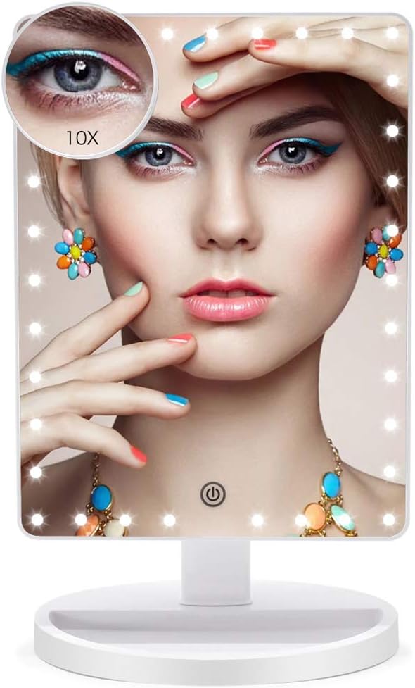 FASCINATE 35 Large LED Makeup Mirror 1X/10X Magnifying Lighted Vanity Mirror with light and Magnification Illuminated Tabletop Mirror Light up Countertop Mirror 360° Rotation Dimmable Cosmetic Mirror