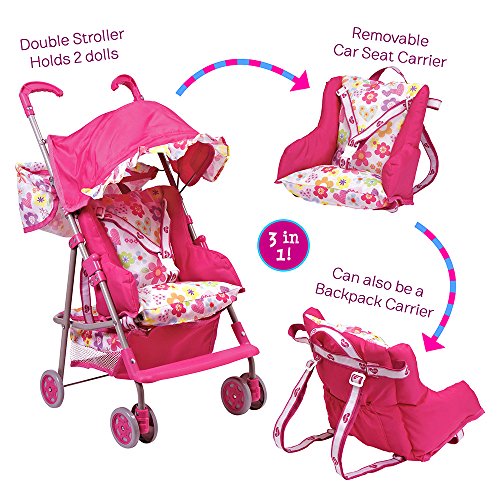 Adora Doll Accessories 3-in-1 Stroller, Car Seat, Back Pack Carrier, Perfect for Kids 3 years & up