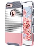 ULAK iPhone 7 Plus Case, Slim Dual Layer Protection Scratch Resistant Hard Back Cover Shock Absorbent TPU Bumper Case for Apple iPhone 7 Plus 5.5 inch Minimal Rose Gold Stripes+Grey