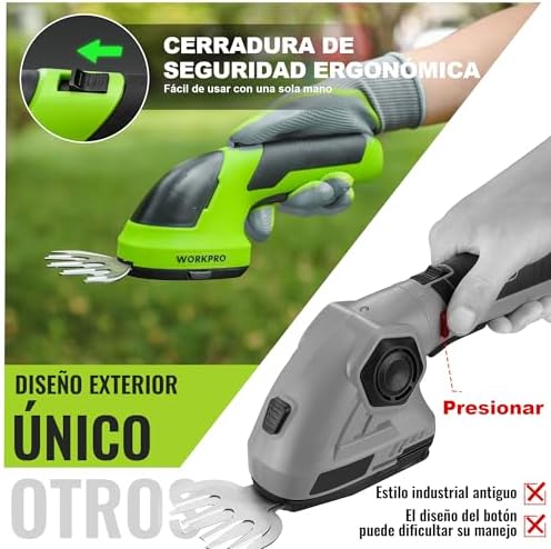 Tijeras Cortacésped y Arreglasetos 2 en 1, 7,2 V Cortasetos a Batería 2 Ah, Tijeras Arreglaseto con 2 Tipos de Cuchillas Ancho de Corte 100 mm, 150 mm, Herramienta para Jardín (Verde)