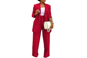 LROSEY 2 Piece Outfits for Women Dressy Double Breasted Blazer Jackets High Waisted Wide Leg Pants Suits Set Casual Business