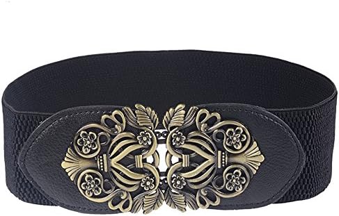 Women's Fashion Vintage Wide Elastic Stretch Waist Dress Belt (Black)