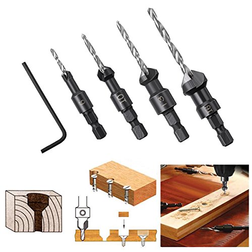 image for 4Pcs Countersink Drill Bits, Drillpro Wood Drill Woodworking Countersi