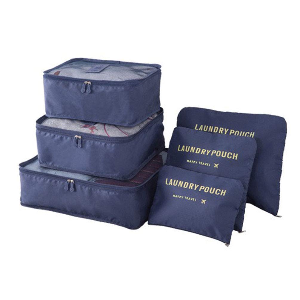 Portable Packing Cubes, TCHEER 6PCS Travel Luggage Organizers Lightweight Storage Zip Bags for Suitcase (Navy Blue)
