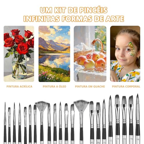 GODREAM Kit Pincel para Pintura em Tela 24 Peças com Estojo Portátil | Kit Pincel para Aquarela, Tinta Guache, Oleo, Acrilica e Artesanato, Presente Criativo para Menino e Menina