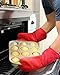 BPA-Free Silicone Oven Mitts Ultra Heat Resistant up to 500°F - Oven Mitts with Thick Cotton Liner - Long Slip Resistant Pot Holders, Flexible Oven Gloves - Canyon Red 13.7
