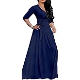 LightlyKiss Plus-Size Maxi Dresses for Women African Summer 3/4 Sleeves Beach Sundress with Pockets