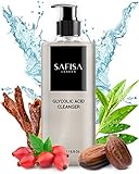 SAFISA Glycolic Acid Face Wash exfoliating cleanser 6.8 oz | AHA anti-aging, wrinkles, fine lines reducing skin gel | acne scar treatment deep cleansing facial wash | vitamin C, jojoba & tea tree oil