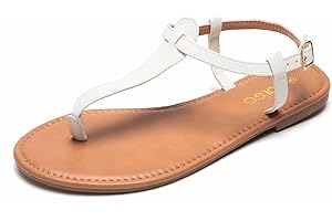 Colgo Thong Flat Sandals, Casual T Strap Dress Sandals, Adjustable Ankle Buckle Dress Thong Sandals with Strappy for Women Summer Wedding