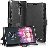 LG G Flex 2 Wallet Case - VENA [vFolio] Slim Vintage Genuine Leather Wallet Stand Case with Card Slots for LG G Flex 2 (Black / Red)