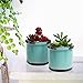 MyGift Rustic Style Teal Ceramic 5 Inch Round Succulent Cactus Planters, Small Cylindrical Flower Pots, Set of 2