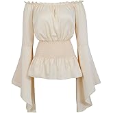 Womens Renaissance Blouse Off Shoulder Trumpet Long Sleeve Peasant Tops Medieval Victorian Costume
