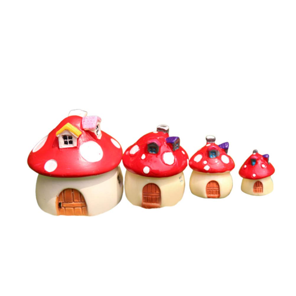 BESPORTBLE 4Pcs Miniature Ornaments Set Resin Mini Mushroom House for Fairy Garden Decor Micro Landscape Decoration Moss Dollhouse