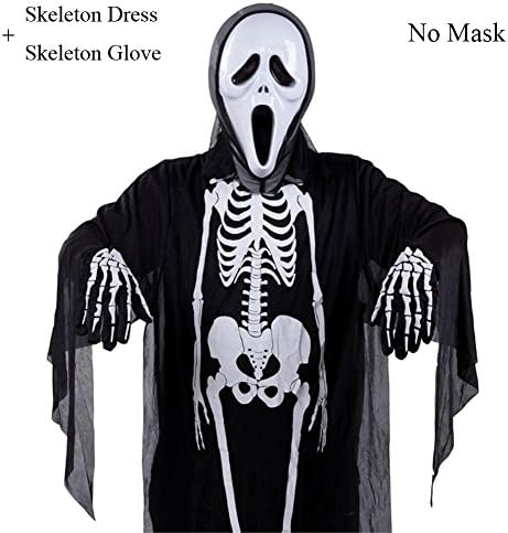 DRASEX Halloween Costume Skeleton Skull Devil Ghost Robe Cloak Cape Cosplay With Skeleton Glove Screaming Ghost Mask - Child Size