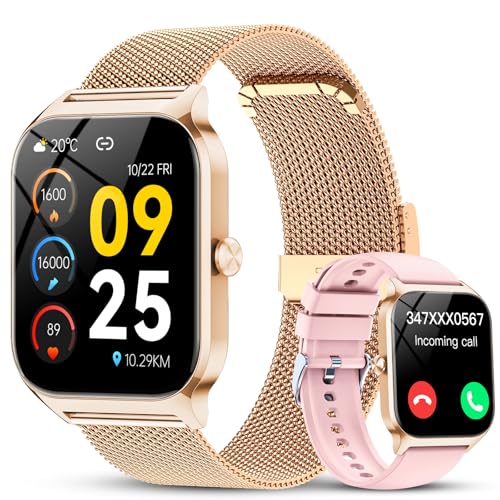 CASCHO Women's Smartwatch 1.85 Inch Smartwatch with Calls/WhatsApp Notifications, 120 Sports Modes/Sleep/Heart Rate Monitor/SpO2/Pedometer, Smart Watch for Android iOS (Dual Strap)
