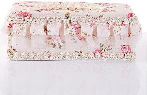 Luchuan The New Fabrics and Lace Towel Box Home Car Use Multi-Function Paper Box Fancy Lace Tissue Box (rectangle9.25by4.72by3.54, cream-coloured)