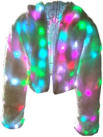 NIWOTA LED Jacket Light Up Rave Stage Xmas Birthday Party Faux Fur Coats Costume Fancy Dress for Women
