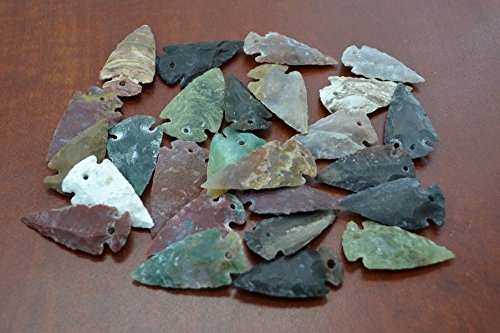 100 Pcs Assort Agate Stone Arrowhead Hole Pendants 1 1/2" - 2"