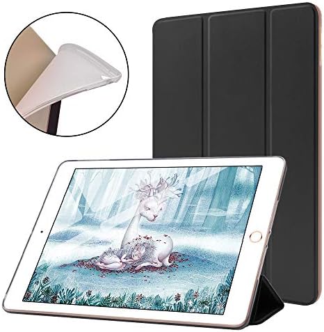 XIWMIX iPad 9.7 2018/2017 Case, Soft Transparent Ultra-Thin TPU Slim-Fit Trifold Stand Folio Smart Cover Auto Wake/Sleep for New Apple iPad 9.7-(Black/Clear Soft Back)