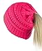 C.C BeanieTail Soft Stretch Cable Knit Messy High Bun Ponytail Beanie Hat, Candy Pink