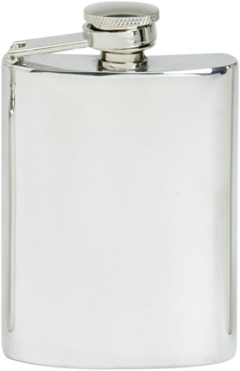 Edwin Blyde & Co Spirit Flask - Traditional Kidney Shape Plain with Hinged Lid, 4 oz, Pewter, 14 x 9 x 3 cm