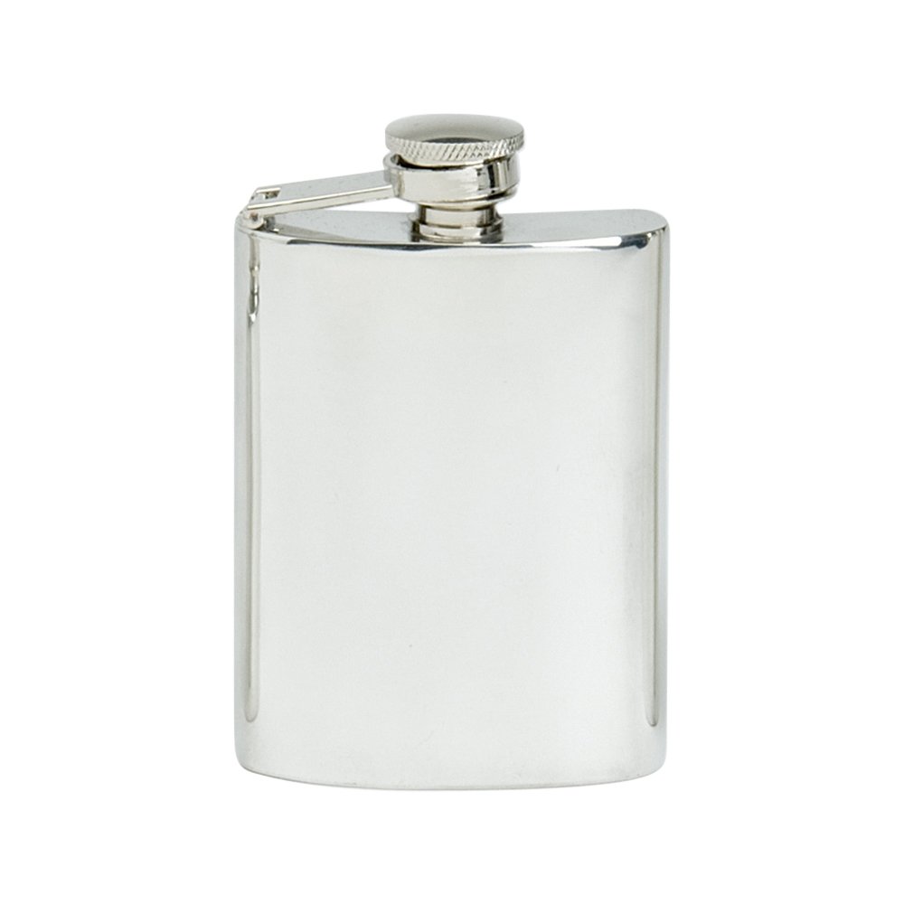 Edwin Blyde & Co Spirit Flask – Traditional Kidney Shape Plain with Hinged Lid, 4 oz, Pewter, 14 x 9 x 3 cm