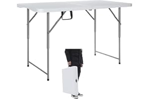 Lakhow Folding Tables Camping Table 4FT Adjustable Height（ 49/61/74CM） Portable Dining Table Party,Height Adjustable Craft Ca