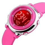 Digital Kids Watch Band with Hourly Chime, Stopwatch, Daily Alarm & Calendar, Water Resistant 30M (Pink Rose Red)