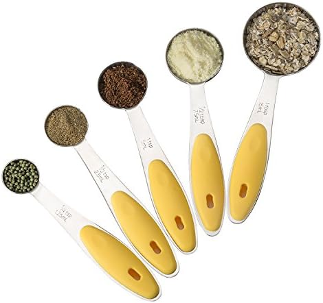 Zestkit Stainless Steel Measuring Spoons,Set of 5 for Measuring Dry and Liquid Ingredients (Yellow)