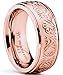 Metal Masters RoseTone Pink Women's Stainless Steel Ring Wedding Band with Engraved Florentine Design 7mm Comfort Fit