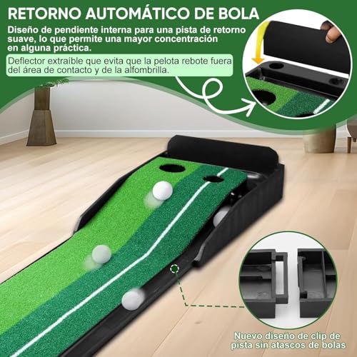 WEAGP Práctica de Putting de Golf, Tapete de Práctica de Golf con Sistema de Retorno de Bola, Tapetes de Putting para Golf de Doble Pista Compacto Portátil para Práctica de Putting de Golf