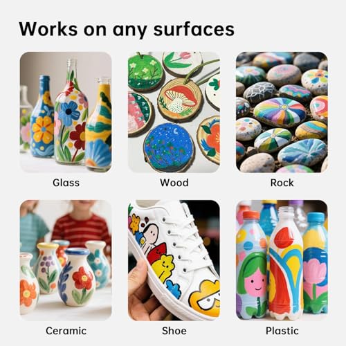 hhhouu Professional Acrylic Markers - Set of 100 Colors, Double Fine & Round Tips - Water-Based Permanent Acrylic Paint for Arts, Crafts and Creative Adult Design HO-AM100