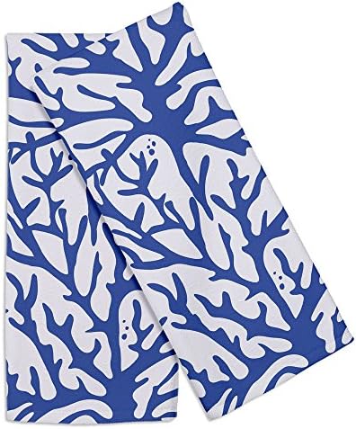 Island Girl Home IGH-KT109 Coral Cobalt Hand Towel (Set of 2),Cobalt Blue/White,16" X 25"