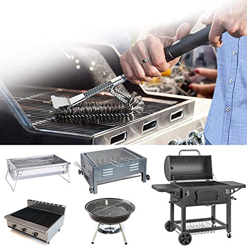Vestaware Grill Brush with Scraper,BBQ Grill Accessories- 3-In-1 Barbecue Grill Cleaning Brush with Triple Wire Bristles Head to Cleaning Each Corner Fast,Clean Safe & Perfect for All Grills