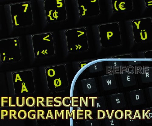 GLOWING FLUORESCENT PROGRAMMER DVORAK NEW KEYBOARD LABELS