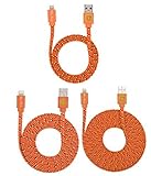 3 PACK 3ft/6ft/10ft Durable Braided Flat Noodle Lightning USB SYNC Cable Charger Cord for iPhone 5 / 5C / 5S / 6 / 6 Plus (Latest IOS Supported) iPad Mini iPod Touch 5th Air Gen(orange)