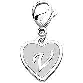 FAADBUK Initial Letter A-Z Alphabet Heart Charms for Jewelry Bracelet Keychain Necklace Initial Stainless steel Clasp Clip on Charm